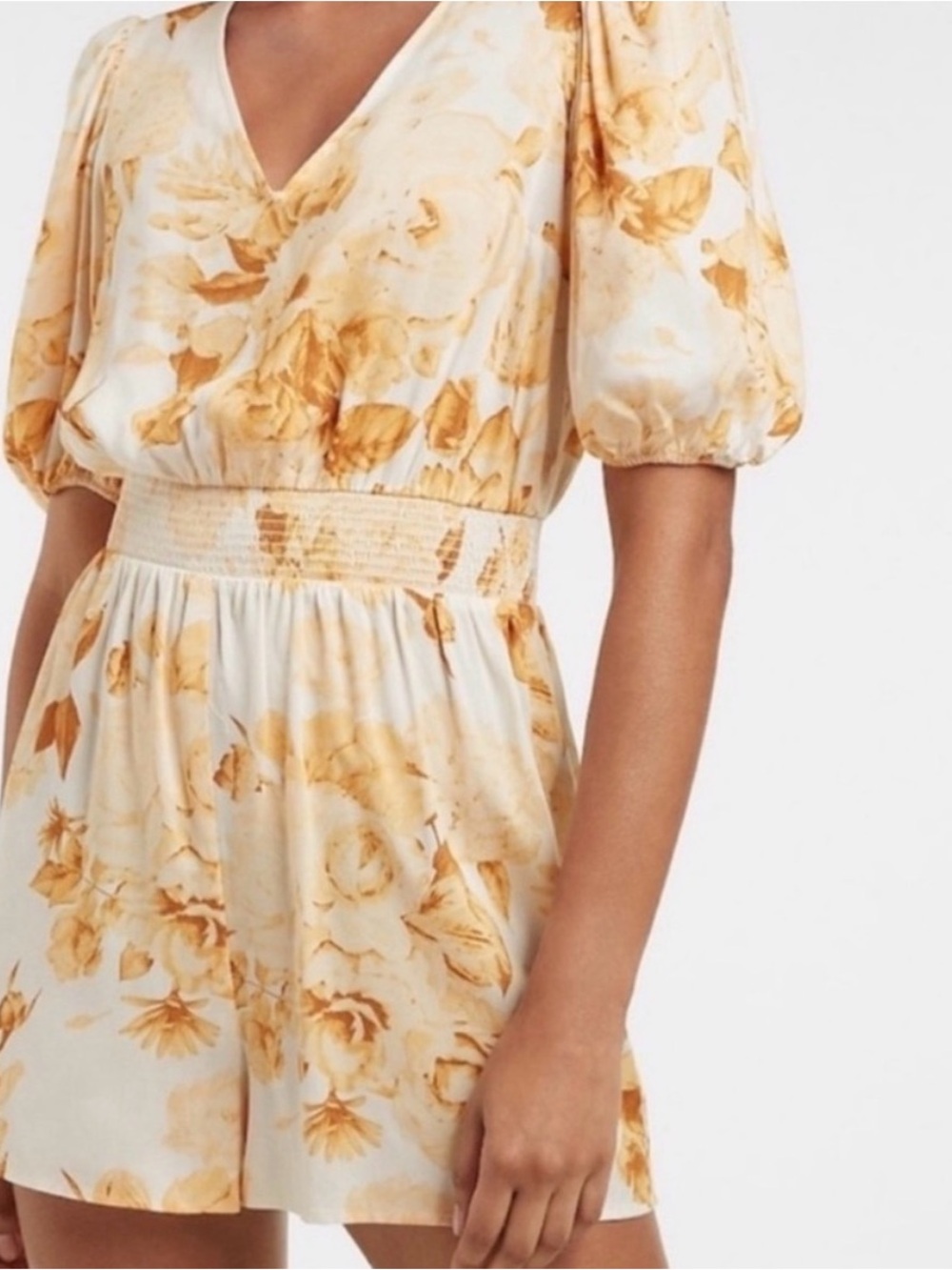 Express Cream and Yellow Floral V-Neck Romper